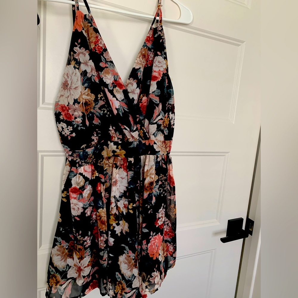 Backless Black-Floral Romper